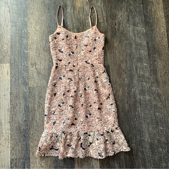 DRESS THE POPULATION light pink sequin Jill ruffle hem mini dress XS - Picture 8 of 10